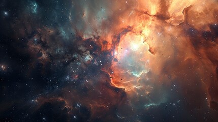 Obraz premium Glowing huge nebula with young stars. Space background.