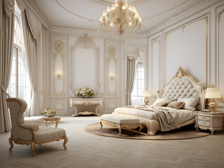 Luxury bedroom with beige furniture