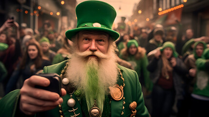 man with a long beard, dressed in green, wearing a hat