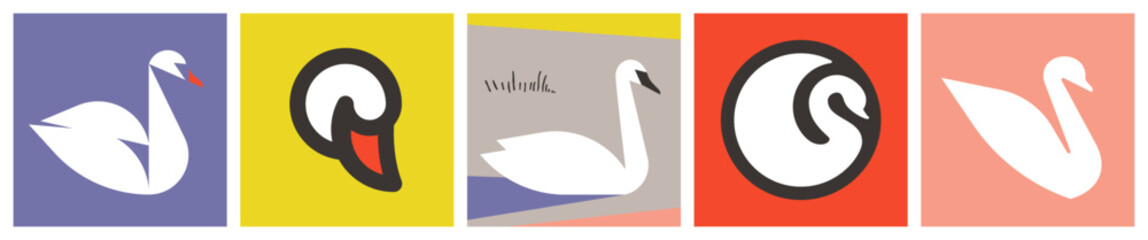 White swan. Elegant vector logo mark template icon poster design of noble bird