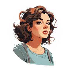 female character in lively comic aesthetic illustration, three color combination for T-shirt printing.