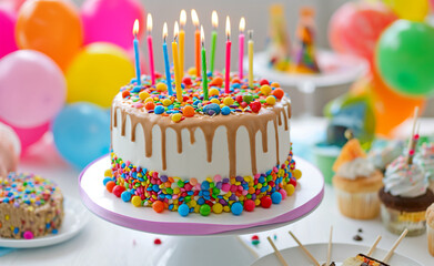 Birthday cake with candles, birthday party for children