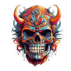 A psychedelic graphic design with a skull-beast character for T-shirt printing.