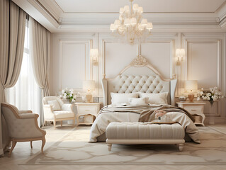 Luxury bedroom with beige furniture