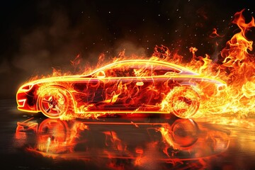 A fast modern car made of fire.