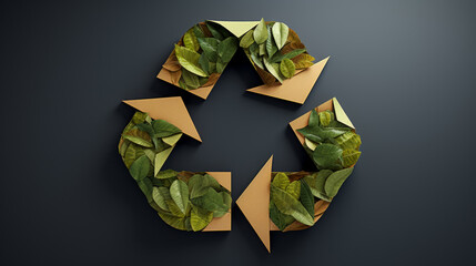 Recycling symbol made of kraft paper on paper background