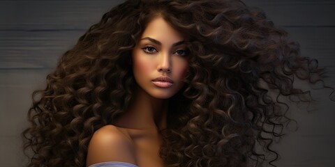 The elegant African model sports a stunning long hairstyle. - obrazy, fototapety, plakaty
