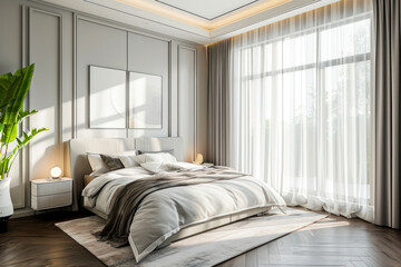 Interior Scene and Mockup, Bed room interior modern style, Decorated with living and dressing corners.