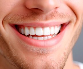 Man's white smile showcasing oral health and hygiene.
