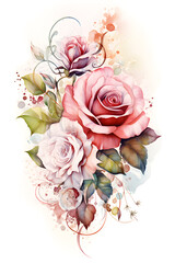 watercolor to red rose, blending different colors for a natural look. Use soft, flowing brushstrokes to capture the delicate nature of the flowers.
