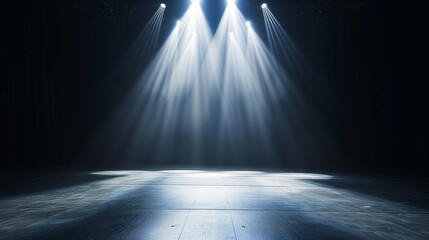 Empty concert stage with white spotlight and dark background - obrazy, fototapety, plakaty