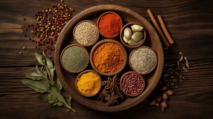 Obraz na płótnie Canvas spices on wooden background