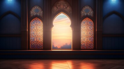 Ramadan Kareem background with  mosque arch. - obrazy, fototapety, plakaty