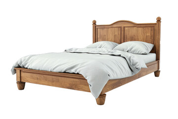 Bed With Wooden Headboard and Foot Board
