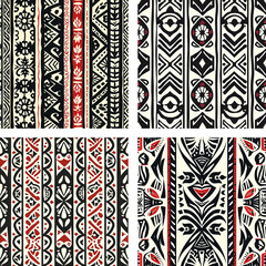 Set of traditional polynesian aboriginal native design seamless pattern