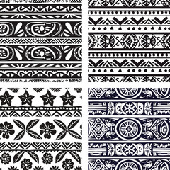 Set of traditional polynesian aboriginal native design seamless pattern
