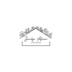 Hand Drawn Feminine Logo. Modern Flower House Logo Template for business.
