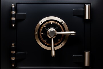 Vintage bank vault door with closed old security safe box for background or wallpaper