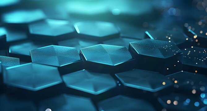Blue Hexagon Background with Shining Light - Dark Teal and Light Teal, Human Connections, Labcore Style, Subjective Representations, Webcore, Group Material