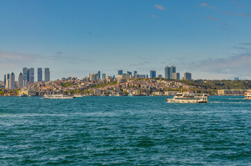 Fototapeta na wymiar Bosporus and Istanbul scenic view from Uskudar pier on Anatolian side 
