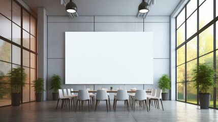 Meeting conference room with blank empty mockup screen in modern interior - obrazy, fototapety, plakaty