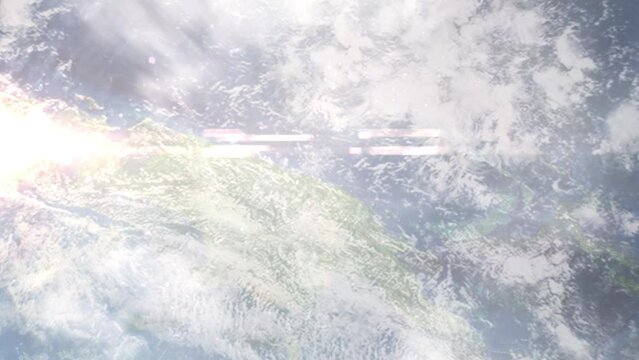 Zoom in from space and focus on Wewak, Papua New Guinea. 3D Animation. Background for travel intro. Elements of this image furnished by NASA.