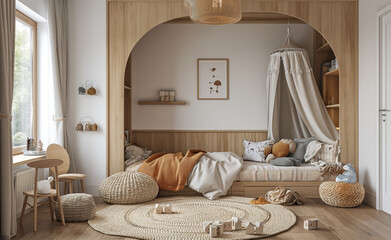 kid room interior design Scandinavian Style -Generative AI