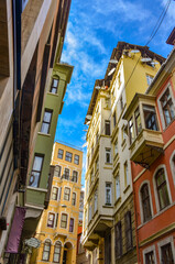 houses on the narrow Serdar-i Ekrem street in Beyoglu (Istanbul, Turkiye)