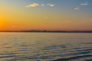 Bosporus and Istanbul sunset view from Kadikoy on Anatolian side 