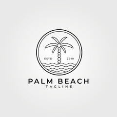 palm tree logo line art vector vintage illustration design