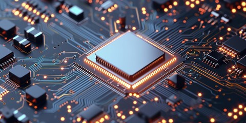 Obraz premium Circuit Board CPU Processor Microchip Starting Artificial Intelligence Digitalization of Neural Networking and Cloud Computing