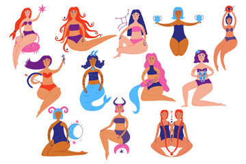 Hand Drawn women zodiac sign set illustration