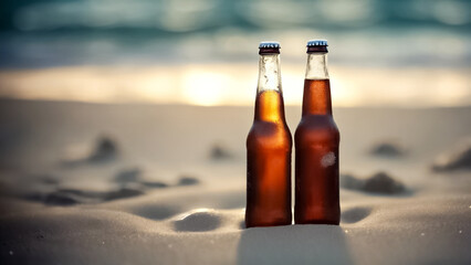 Il Sapore del Mare- Bottiglie di Birra Gelida sulla Spiaggia di Sabbia, Ampio Spazio per il Relax