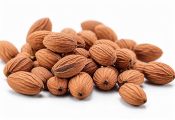 Organic almonds on white background