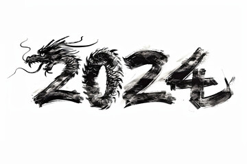 Chinese new year 2024 year of the dragon grunge ink painted banner - obrazy, fototapety, plakaty