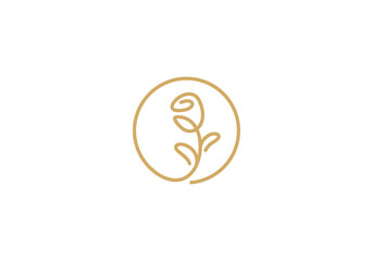 rose logo flower in circle shape linear style luxury symbol design template