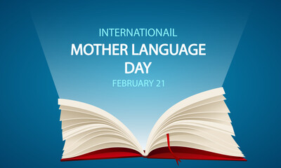 Mother language day open book, vector art illustration.
