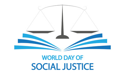 Social justice day world book and scales, vector art illustration.