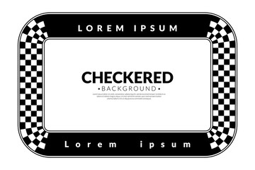 Abstract checkered round frame. Racing concept. Race flag logo. Chess pattern on white background. Border template.