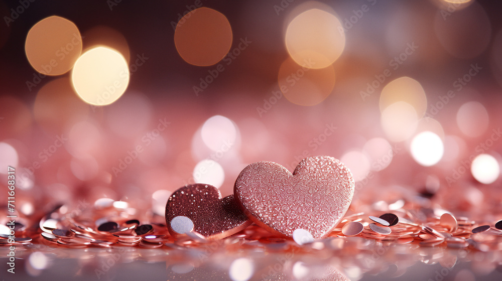 Sticker valentine's day background with hearts on bokeh background. generative ai