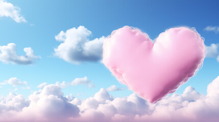 Fototapeta premium Pink heart in the blue sky with clouds. 3d illustration. AI Generative