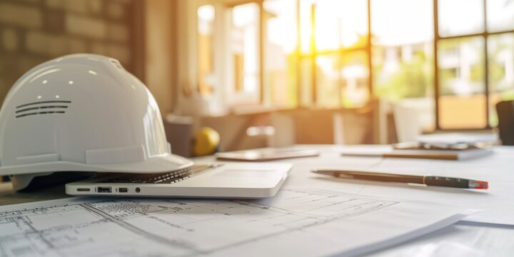 Team engineer building inspection use computer laptop and blueprint working at the construction site