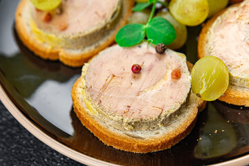 foie gras sandwich fresh goose or duck liver eating cooking appetizer meal food snack on the table copy space food background rustic top view