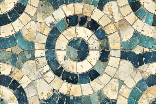 Blue and cream vintage mosaic tile design