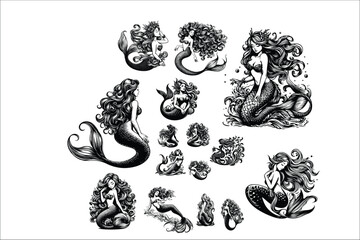 Obraz premium Ocean Sirens Bundle: Enchanting Mermaid Vector Pack