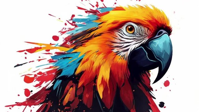 Looping Beautiful Colorful Parrot Illustration on a White Background