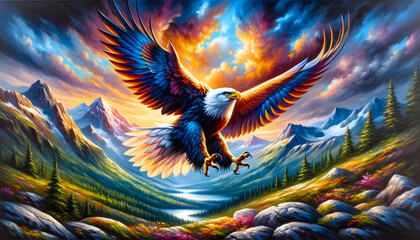 Majestic Eagle Soaring Over Mountains