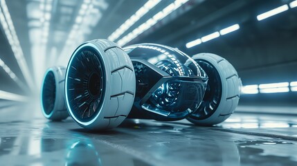 AI illustration of a sci-fi innovative car with oversized wheels - obrazy, fototapety, plakaty