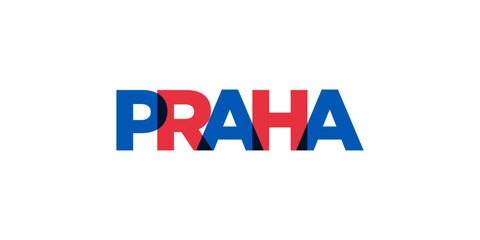 Praha in the Czech emblem. The design features a geometric style, vector illustration with bold typography in a modern font. The graphic slogan lettering.