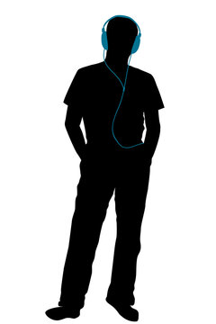 recommend clip art: Silhouette of a man listening to music with headphones